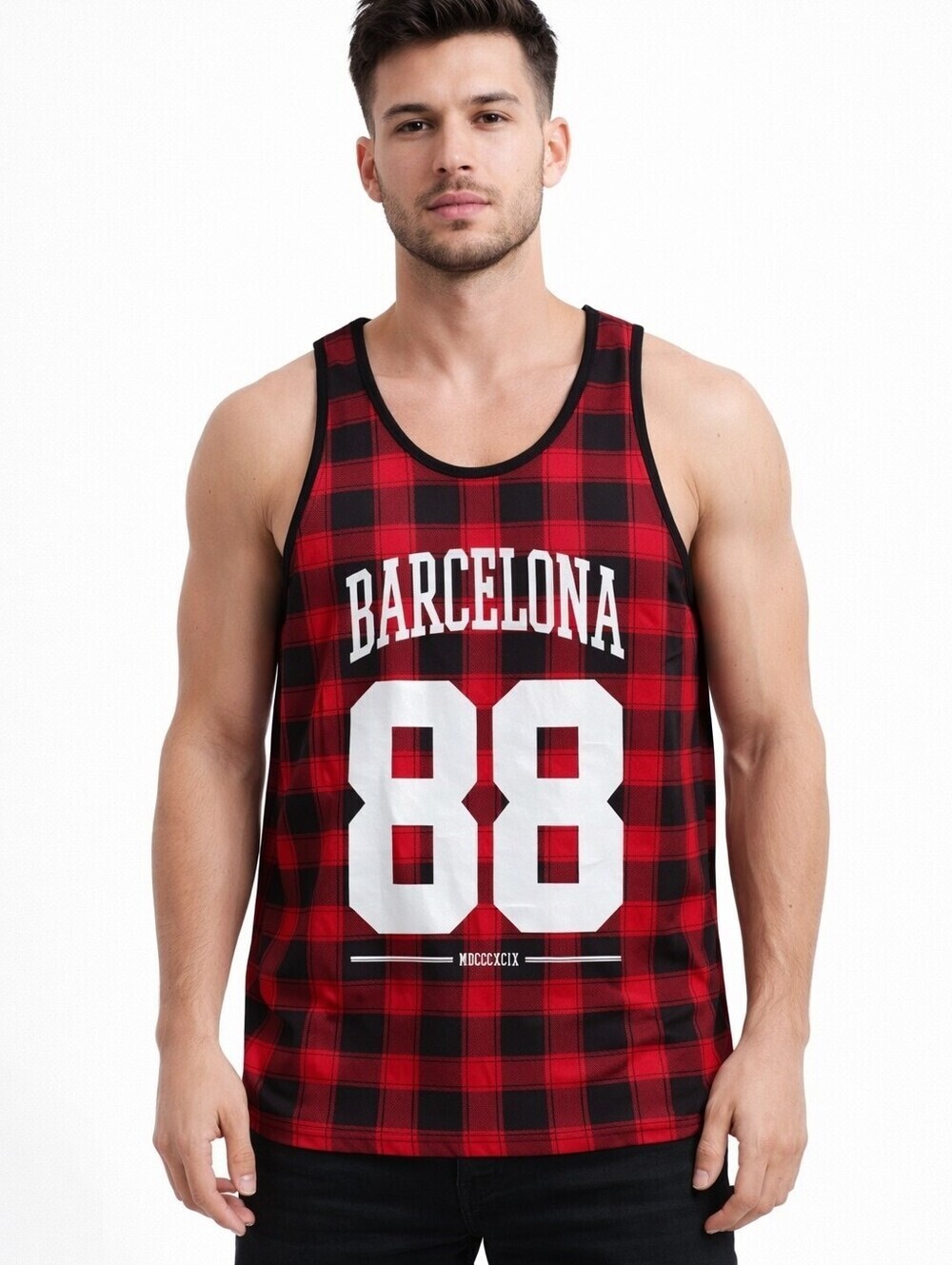 Barcelona Designs Red and Black Plaid Athletic Tank Top Size XXL
